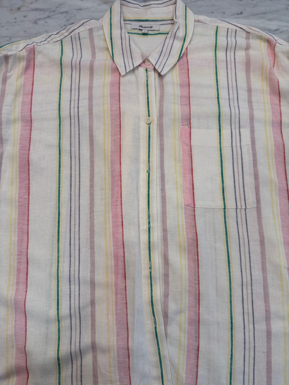 Madewell Cream Multicolor Striped Short-Sleeve Button-Up Shirt